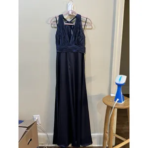 Mac Duggal Women's Blue Satin Jumpsuit Size 8 Style 49810 thumbnail 3