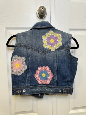 Mossimo Denim Denim Vest Patchwork Floral Distressed M Button Front thumbnail 2
