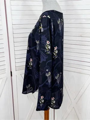 Loft Botanical Floral Print Tunic Blouse Blue Multi Medium Popover Chiffon‎ thumbnail 2