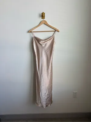 Bebe Satin Cowl Neck Slip Midi Dress Champagne Gold XS thumbnail 3