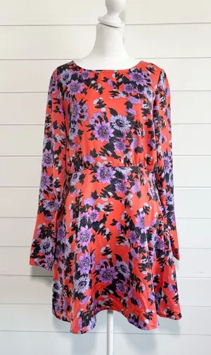 Free‎ People Coral Dress with Purple Floral Print thumbnail 1