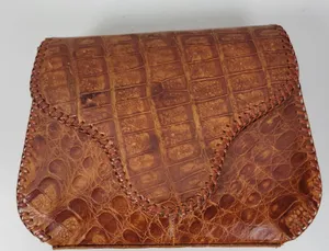 Vintage Womens Genuine Alligator Skin Leather Clutch Purse Cognac Brown Handmade thumbnail 1