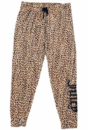 Juicy Couture leopard print soft velour lounge pant, pull up elastic waist, sz L thumbnail 1