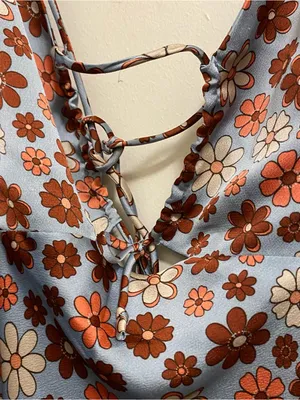 Cotton Candy LA Maxi Halter Slip Dress M Satin Blue Brown Floral Hippie Boho Vtg thumbnail 4