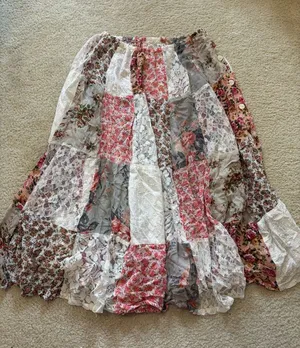 Patchwork Floral Lace Maxi Skirt - Pink & White thumbnail 1