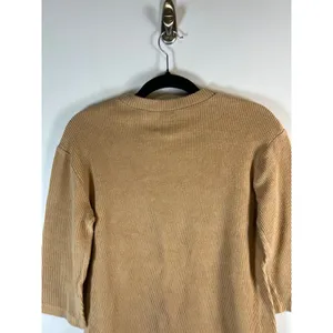 Reformation Jeans Tan Ribbed Knit Organic Cotton 3/4 Sleeve Top‎ Small Designer thumbnail 8