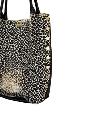 Hammitt Oliver Medium Dapple Calf Hair Leather Tote Black White Studded thumbnail 4