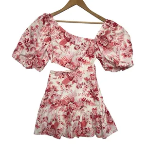 Hello Molly Sweetest Kind Mini Dress Womens X Small Pink Floral Puff Sleeve thumbnail 1
