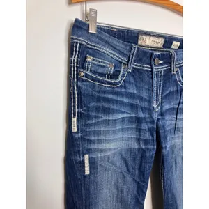 BKE Payton Bootcut Jeans Womens 28R Blue Excellent Contrast Stitch Distressed thumbnail 2