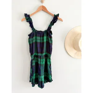 Aerie‎ | NWT Flannel Plaid Romper in Green Blue | Sz XS thumbnail 9