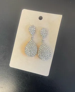 Silver Crystal Teardrop Dangle Earrings thumbnail 1
