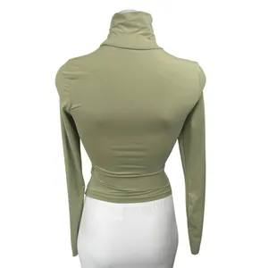 Princess Polly Green Long Sleeve Turtleneck Fitted Stretch Crop Top Size 2 thumbnail 2