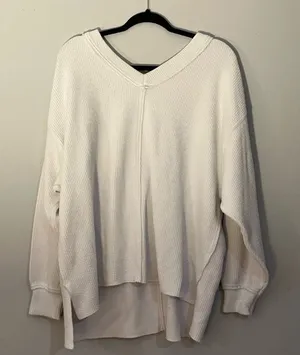 Aerie Wonder Textured V-Neck Sweatshirt Pullover Size: M thumbnail 1