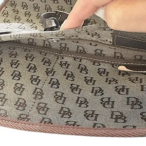 Dooney & Bourke Signature Monogram Tote Bag Brown Canvas Leather Trim Drawstring thumbnail 14