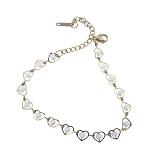 Bracelet Womens Heart Link Gold White Enamel‎ Dainty 7-9in thumbnail 1
