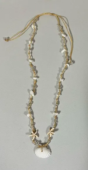 Beige Tan Beaded Seashell Shells Starfish Beach Vibes Necklace Choker Jewelry 🐚 thumbnail 3