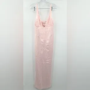 sthcute NEW‎ Satin Deep V Neck Corset Pink Maxi Dress Size Large thumbnail 2