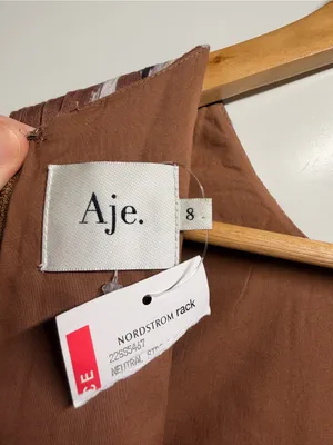 NEW Aje Gabrielle Stripe Pleated Linen Blend Midi Dress brown black small (8) thumbnail 10