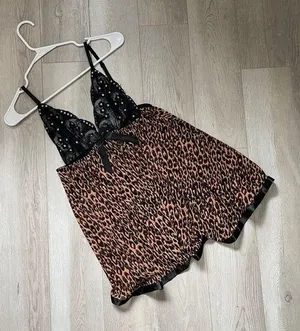 Vintage Y2K top sequin mesh leopard print womens Brown Black (small) lingerie thumbnail 1