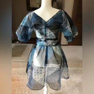 Staud x C.Bonz Bandana Print Patchwork Mini Dress Crepe Organza Sheer Sample thumbnail 15