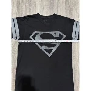 Superman Shirt S DC Comics Graphic Black Grey Striped Sleeve Varsity Tee Women thumbnail 5