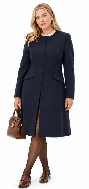 Studio I Longline Button Front Crepe Coat Dress Back Old Money Professional 14 thumbnail 1