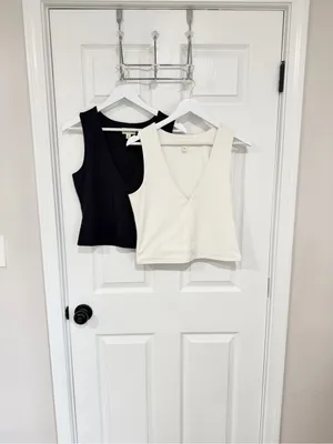 Open Edit 2 Pack V Neck Layering Tank Tops Black Ivory Capsule Wardrobe thumbnail 8