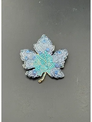 Blue and Turquoise Crystal Leaf Brooch Pin thumbnail 3