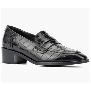 Aquatalia Riya Croc‎ Embossed Penny Loafer Black Leather Block Heel Size 7 New thumbnail 2