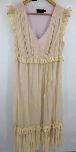 Hatch Maternity the Luna yellow lilac tiered hem ruffled trim midi dress women M thumbnail 1