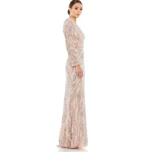 MAC DUGGAL 4982 EMBELLISHED ONE SLEEVE W/ SEQUIN BELT ROSE GOLD GOWN sz 8 thumbnail 6