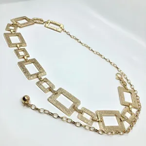 Y2K Geometric Gold Textured Square Link Chain Belt, Up to 44 Inches, X7GA1140 thumbnail 5
