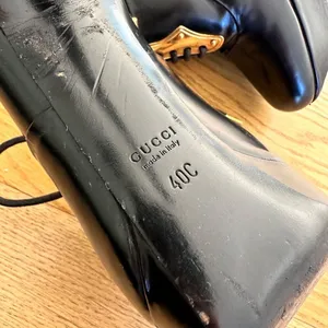 Gucci Vintage Leather Ankle Boots with Gold Lace Plate in Black thumbnail 7