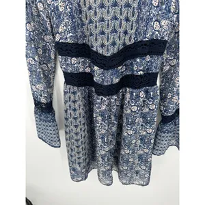 Maurices Dress Women MEDIUM NWT Blue‎ Printed Long Sleeve Tie Back Peasant Mini thumbnail 3
