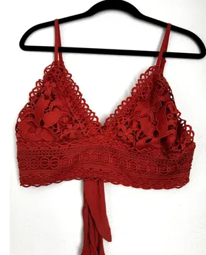 Era Vanity Lace Bralette L Floral Crochet Tie Back Burnt Orange Boho Festival thumbnail 1