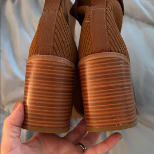 Steven cognac brown Nixie slip on 3.5” stack heeled sock Booties thumbnail 7