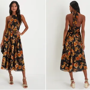 LULU's Floral Sexy Flowy Special Event Prom Wedding Elegant Midi Dress thumbnail 2