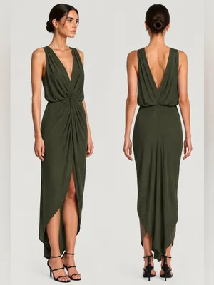 MISA Los Angeles Leza Gathered Crossover Sleeveless Tulip Maxi Dress in Green L thumbnail 2