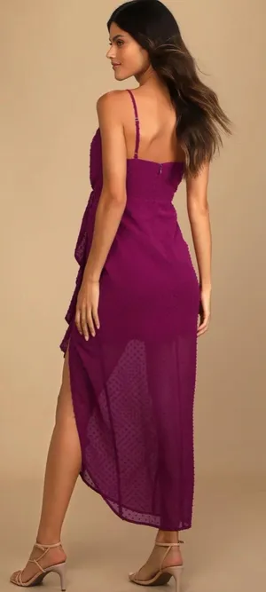 Lulu's For Us to Dance Magenta Swiss Dot Ruffled Midi Dress Size S NWT thumbnail 2