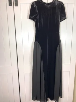 NOTUS Evening Gown Womens M Black Velvet Sheer Maxi Dress Formal Holiday NWT thumbnail 6