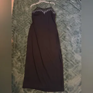Vintage black prom maxi dress with beading thumbnail 3