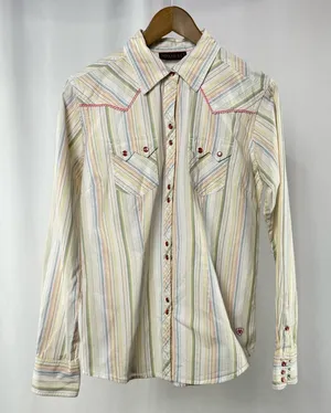 Ariat Maureen‎ Pearl Snap Stripe Long Sleeve Shirt in White Multi Size Medium thumbnail 1