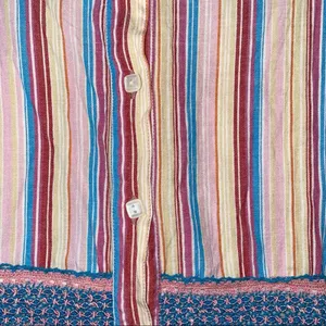 Oorez Multicolor Stripe Button Front Boho Top Smocked‎ Waist Blouse thumbnail 5