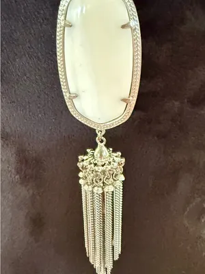 Kendra Scott Silver Pendant Necklace with White Stone and Tassel thumbnail 5