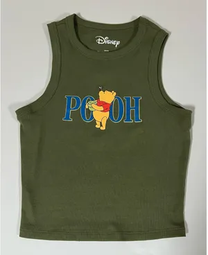 Disney Olive Green Winnie the Pooh Graphic Tank Top Tee T-Shirt Blouse Cami Camisole Size M 🍯✨ thumbnail 1