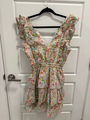 Anthropologie Love the Label Ines Ivory Tiered Ruffled Mini Dress thumbnail 5