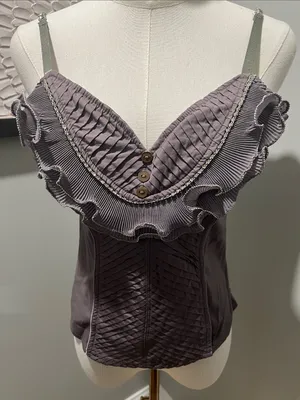 Pleated Ruffle V-Neck Cami Top in Dusty Mauve thumbnail 2
