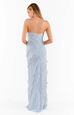Romance Ruffle Show Me Your Mumu Dress Steel Blue Chiffon thumbnail 3