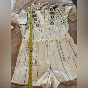 Free People Baja Boho Aztec Embroidered Crean V Neck Romper Size S/P thumbnail 13