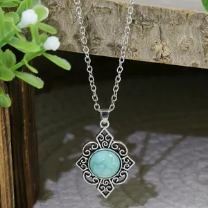BJ Glamorous Vintage Style Floral Turquoise Gems Retro Necklace/Earring Set thumbnail 5
